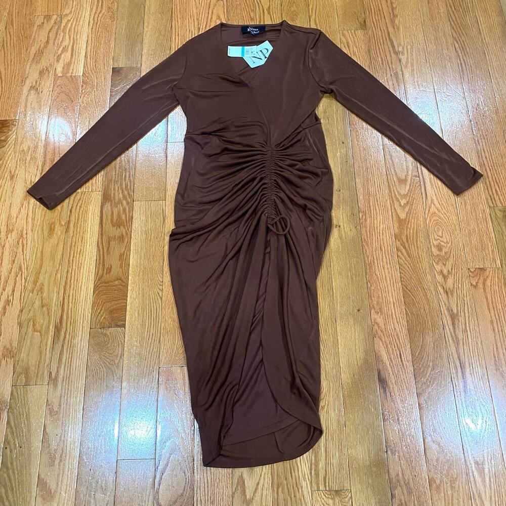 NWT Nina Parker Brown Ruched Slinky Dress Plus Size Women's Size 0X